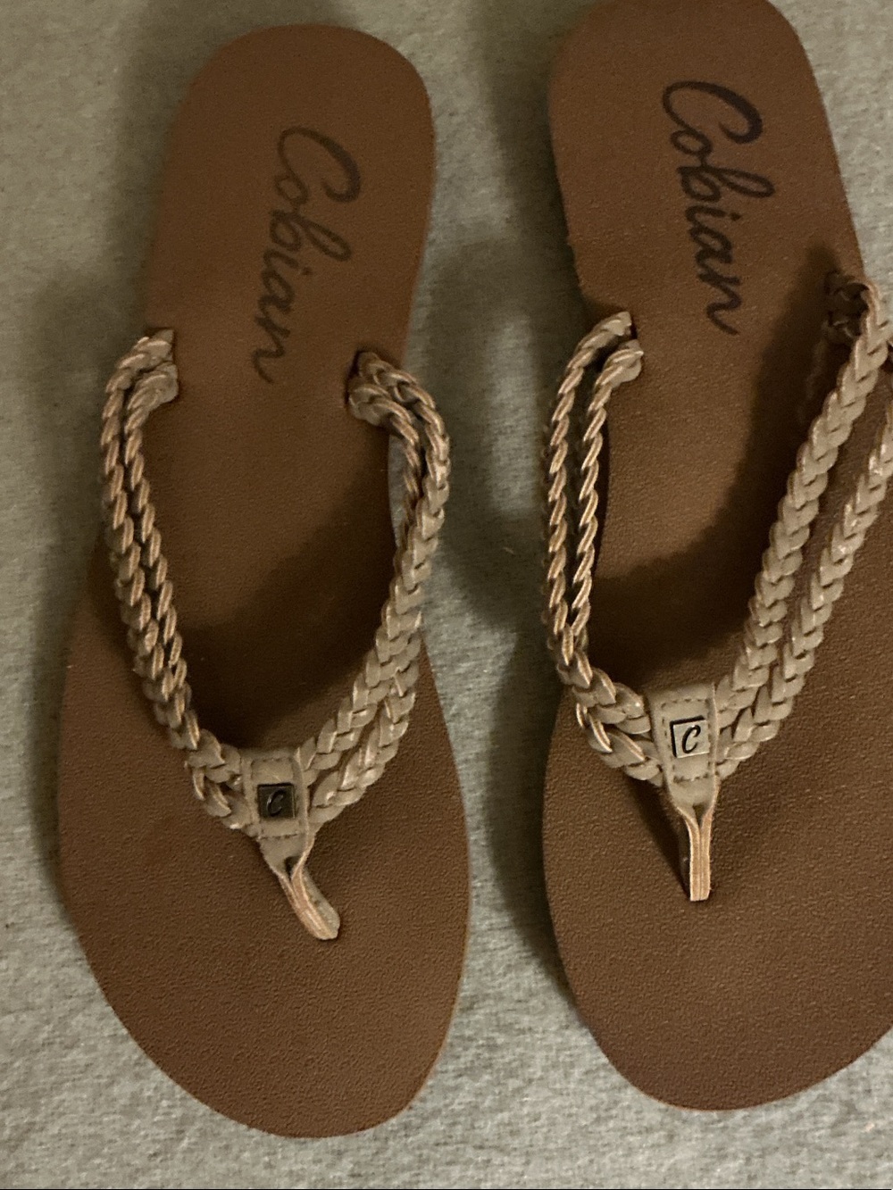 Cobian Braided Tan and Beige Women’s Thong Sandals